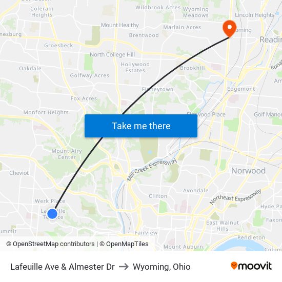 Lafeuille Ave & Almester Dr to Wyoming, Ohio map