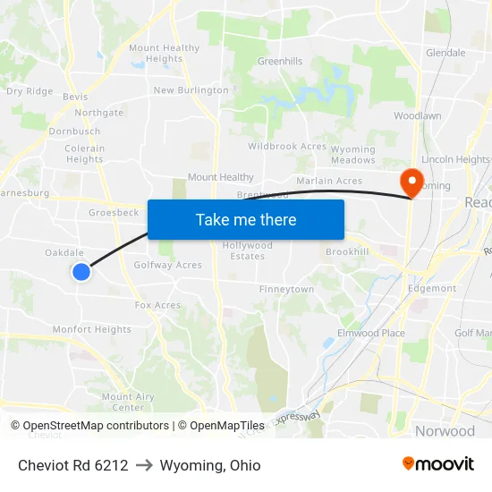 Cheviot Rd 6212 to Wyoming, Ohio map
