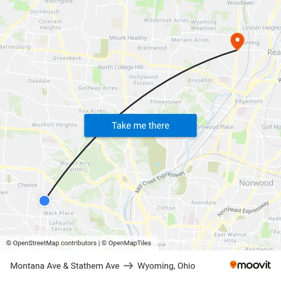 Montana Ave & Stathem Ave to Wyoming, Ohio map