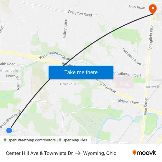 Center Hill Ave & Townvista Dr to Wyoming, Ohio map