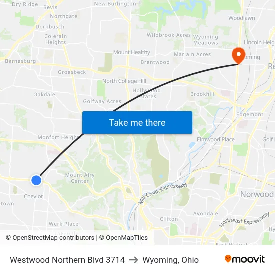 Westwood Northern Blvd 3714 to Wyoming, Ohio map