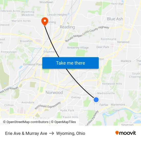 Erie Ave & Murray Ave to Wyoming, Ohio map