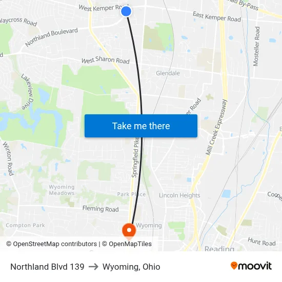 Northland Blvd 139 to Wyoming, Ohio map