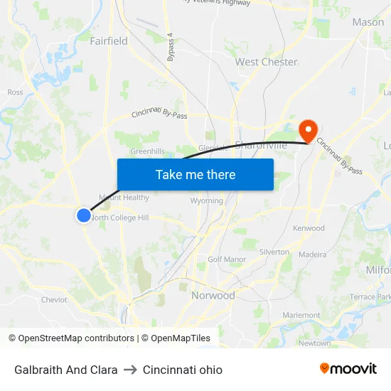 Galbraith And Clara to Cincinnati ohio map