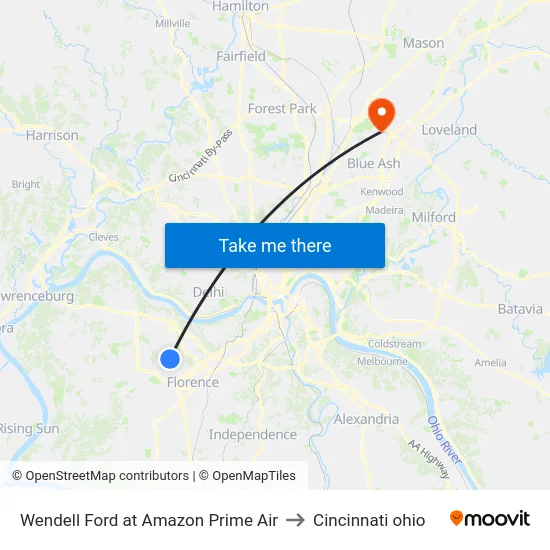 Wendell Ford at Amazon Prime Air to Cincinnati ohio map