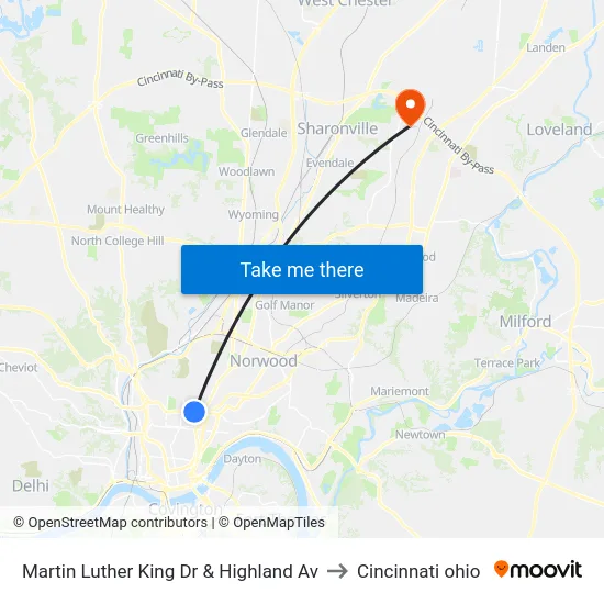 Martin Luther King Dr & Highland Av to Cincinnati ohio map