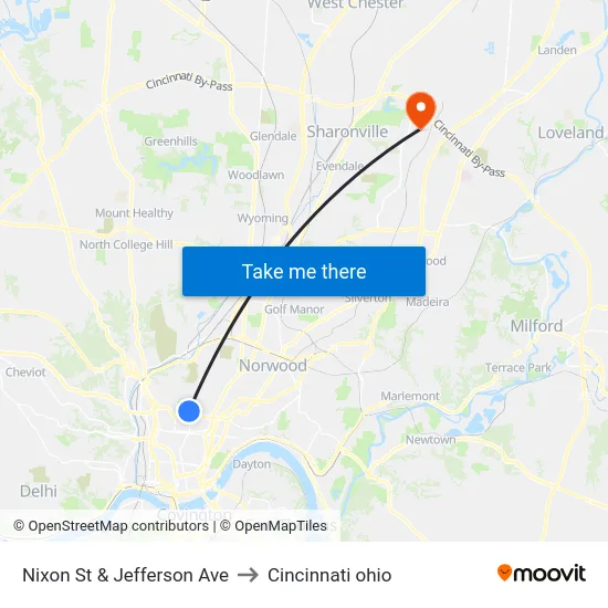 Nixon St & Jefferson Ave to Cincinnati ohio map