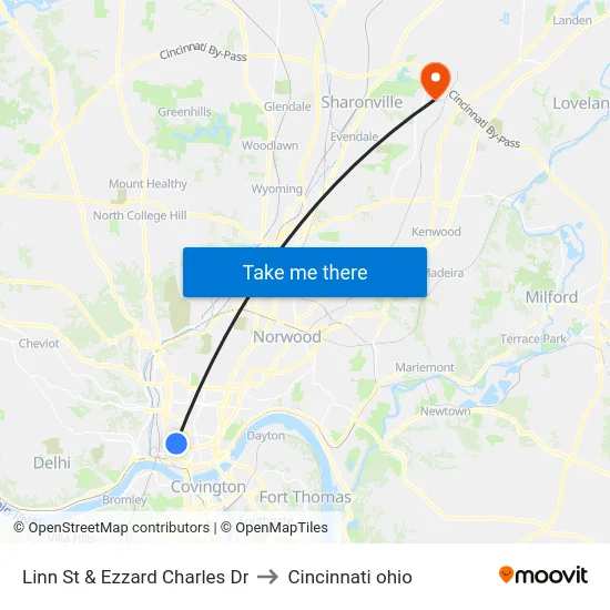 Linn St & Ezzard Charles Dr to Cincinnati ohio map