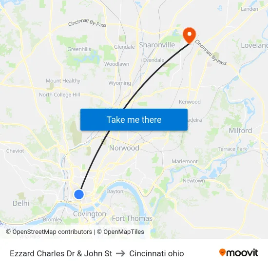 Ezzard Charles Dr & John St to Cincinnati ohio map