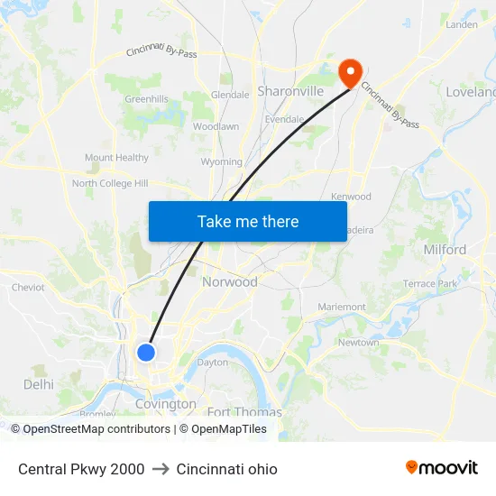 Central Pkwy 2000 to Cincinnati ohio map