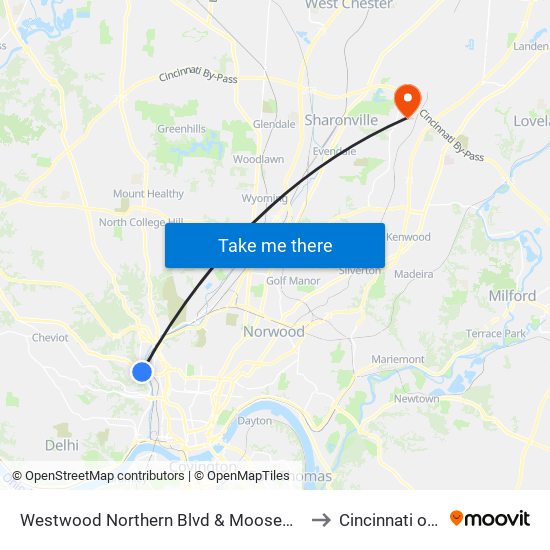 Westwood Northern Blvd & Moosewood to Cincinnati ohio map