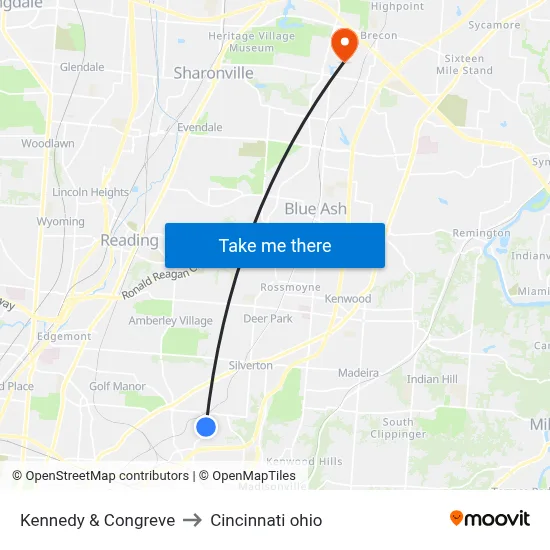 Kennedy & Congreve to Cincinnati ohio map