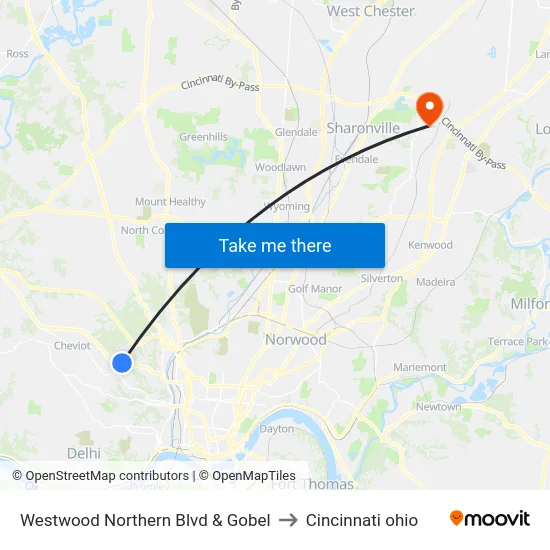Westwood Northern Blvd & Gobel to Cincinnati ohio map