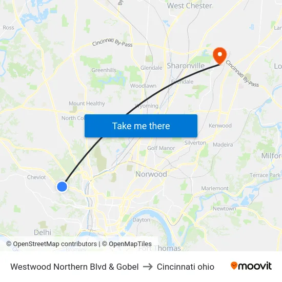 Westwood Northern Blvd & Gobel to Cincinnati ohio map