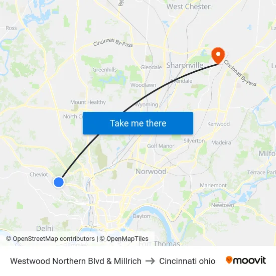 Westwood Northern Blvd & Millrich to Cincinnati ohio map