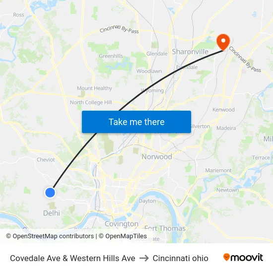 Covedale Ave & Western Hills Ave to Cincinnati ohio map