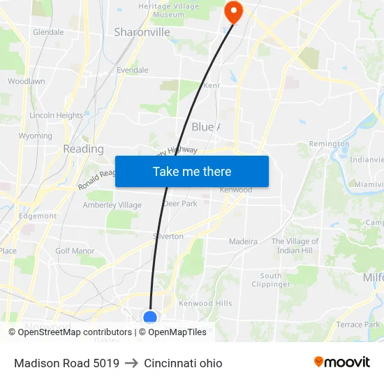 Madison Road 5019 to Cincinnati ohio map