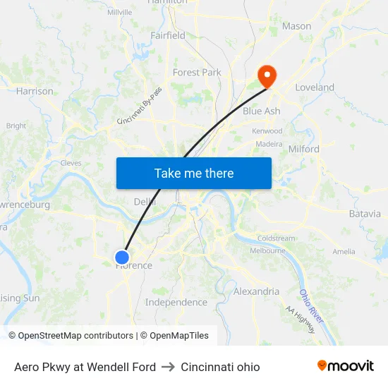Aero Pkwy at Wendell Ford to Cincinnati ohio map