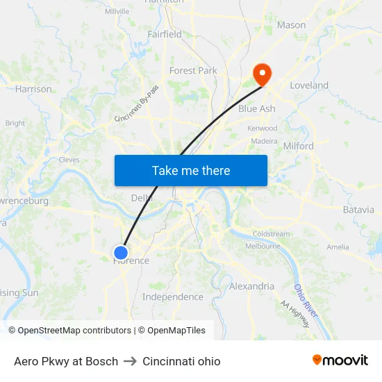 Aero Pkwy at Bosch to Cincinnati ohio map
