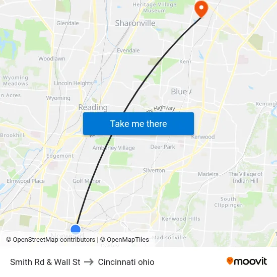 Smith Rd & Wall St to Cincinnati ohio map