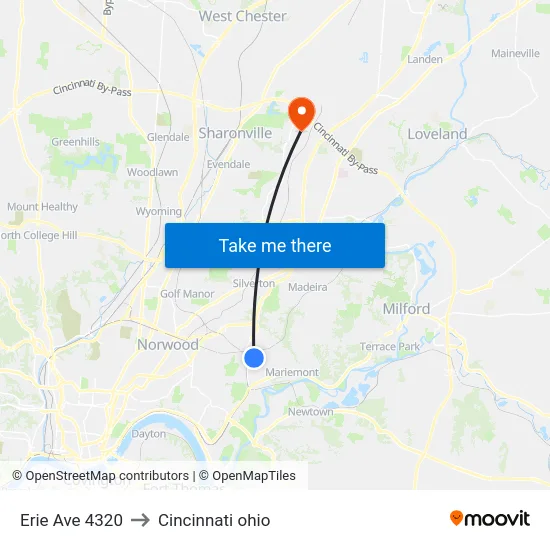 Erie Ave 4320 to Cincinnati ohio map