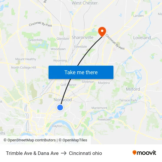 Trimble Ave & Dana Ave to Cincinnati ohio map