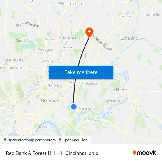 Red Bank & Forest Hill to Cincinnati ohio map