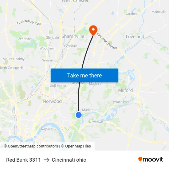 Red Bank 3311 to Cincinnati ohio map