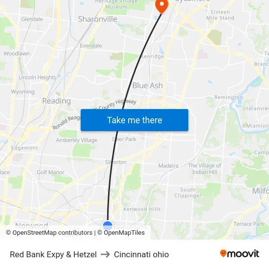Red Bank Expy & Hetzel to Cincinnati ohio map