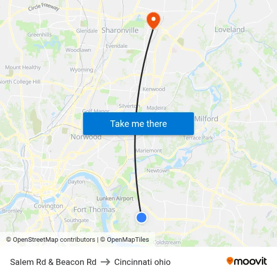 Salem Rd & Beacon Rd to Cincinnati ohio map