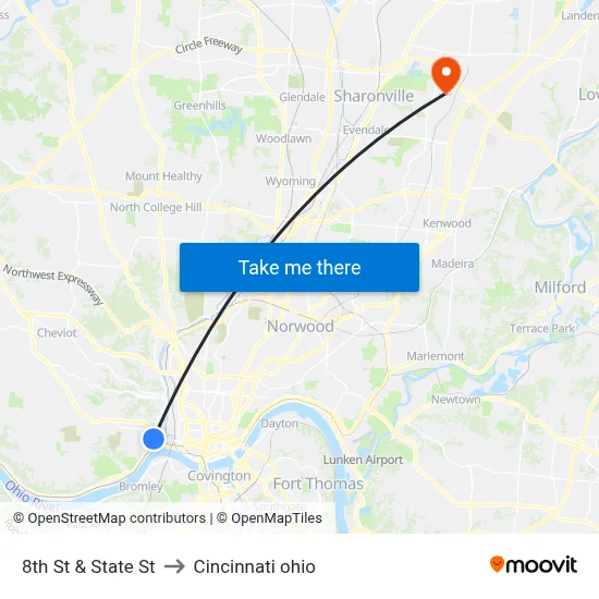 8th St & State St to Cincinnati ohio map
