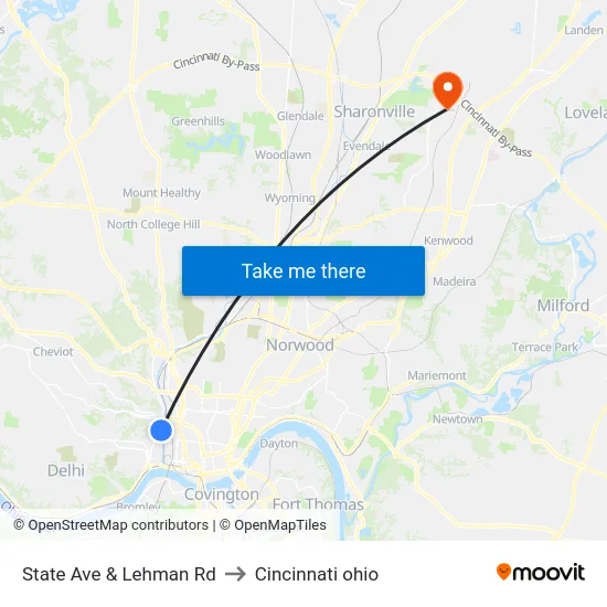 State Ave & Lehman Rd to Cincinnati ohio map