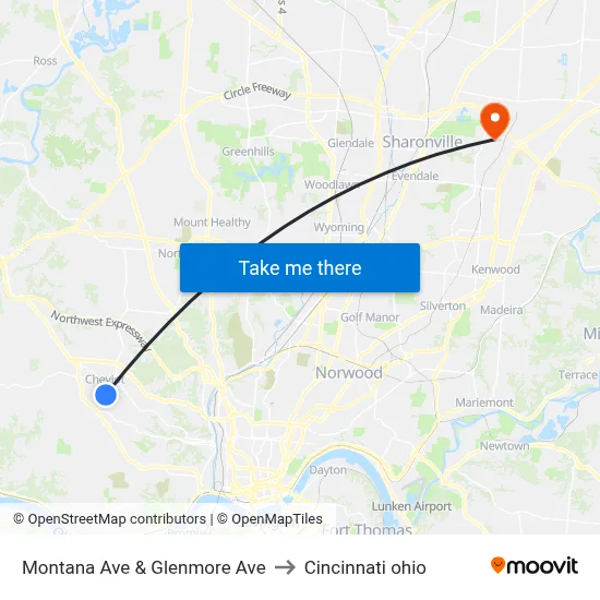 Montana Ave & Glenmore Ave to Cincinnati ohio map