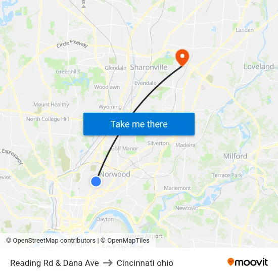 Reading Rd & Dana Ave to Cincinnati ohio map