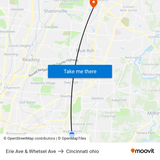 Erie Ave & Whetsel Ave to Cincinnati ohio map