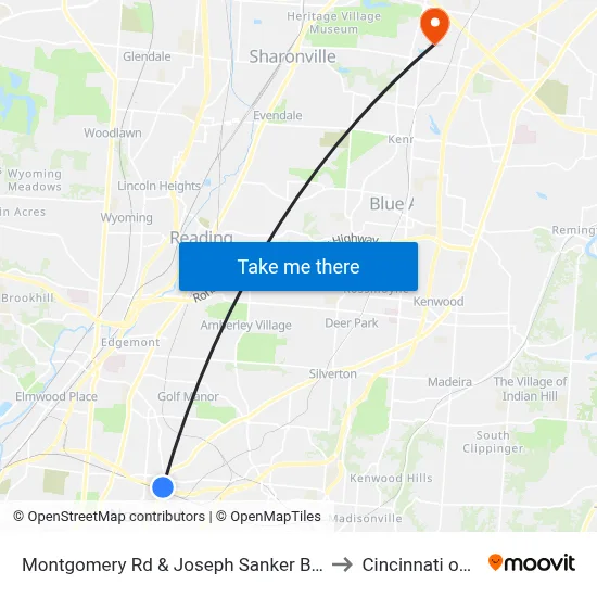 Montgomery Rd & Joseph Sanker Blvd to Cincinnati ohio map