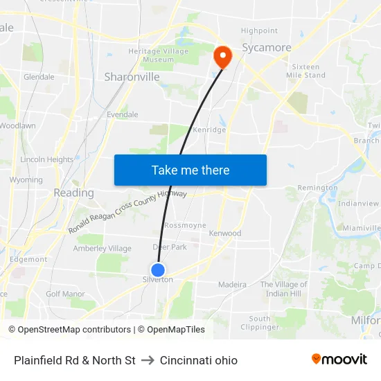 Plainfield Rd & North St to Cincinnati ohio map