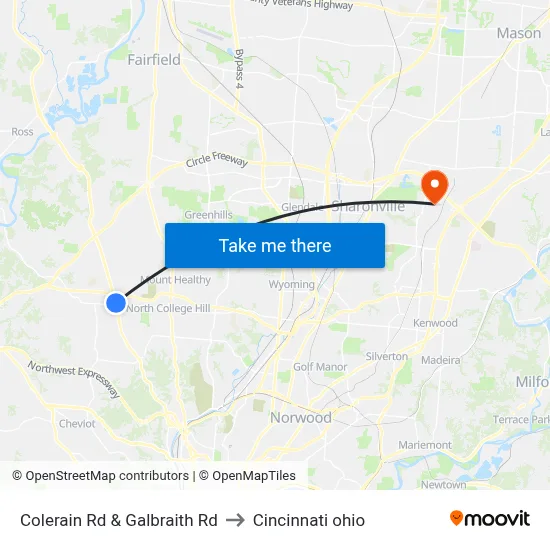 Colerain Rd & Galbraith Rd to Cincinnati ohio map