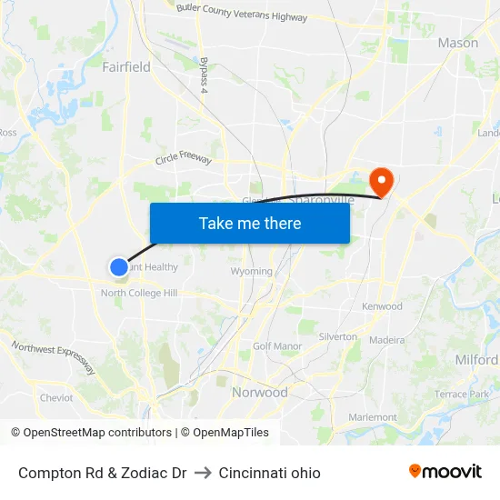Compton Rd & Zodiac Dr to Cincinnati ohio map