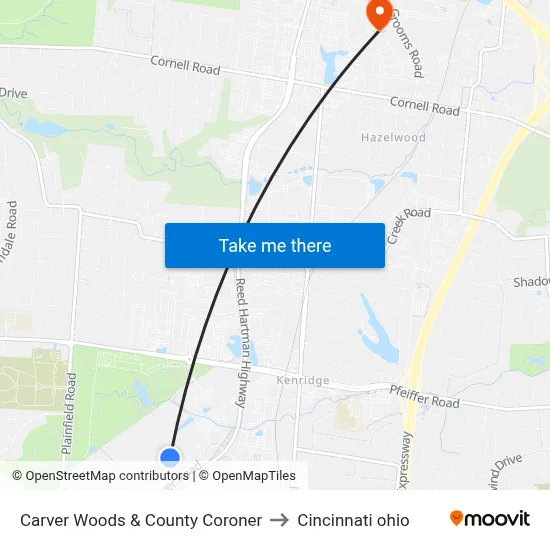 Carver Woods & County Coroner to Cincinnati ohio map