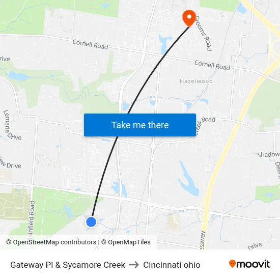 Gateway Pl & Sycamore Creek to Cincinnati ohio map