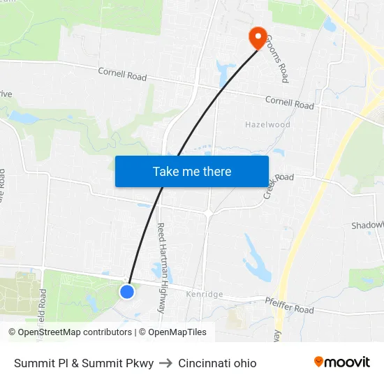 Summit Pl & Summit Pkwy to Cincinnati ohio map