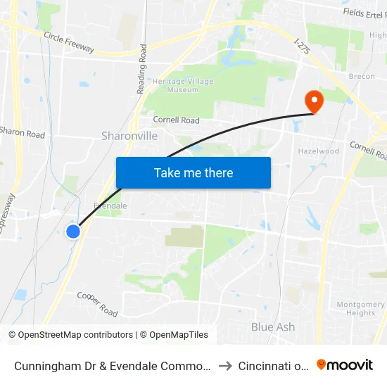 Cunningham Dr & Evendale Commons Dr to Cincinnati ohio map
