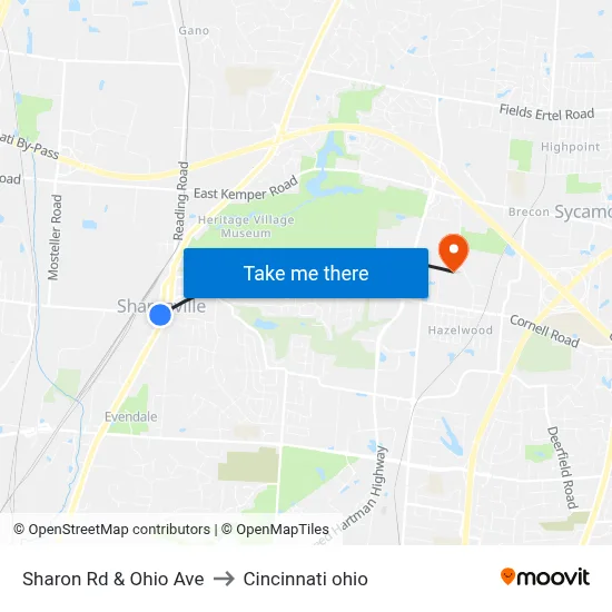 Sharon Rd & Ohio Ave to Cincinnati ohio map