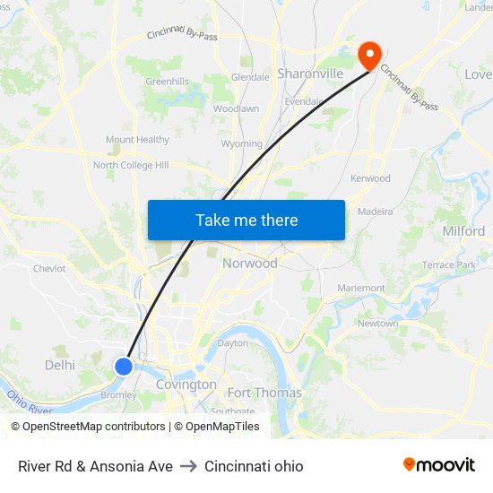 River Rd & Ansonia Ave to Cincinnati ohio map