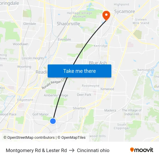 Montgomery Rd & Lester Rd to Cincinnati ohio map