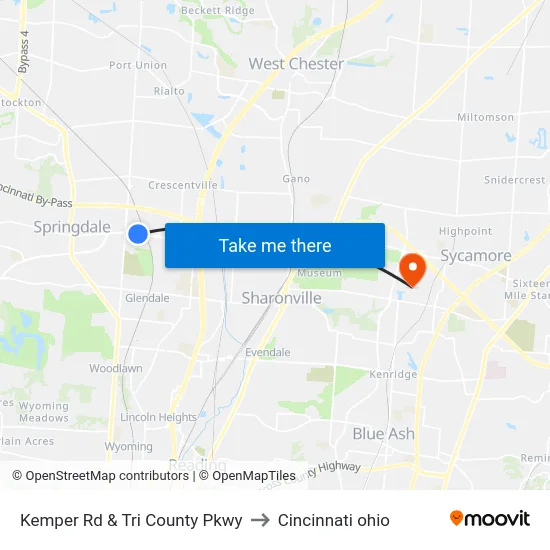 Kemper Rd & Tri County Pkwy to Cincinnati ohio map