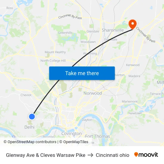 Glenway Ave & Cleves Warsaw Pike to Cincinnati ohio map