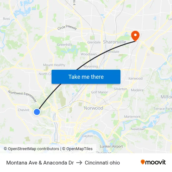 Montana Ave & Anaconda Dr to Cincinnati ohio map