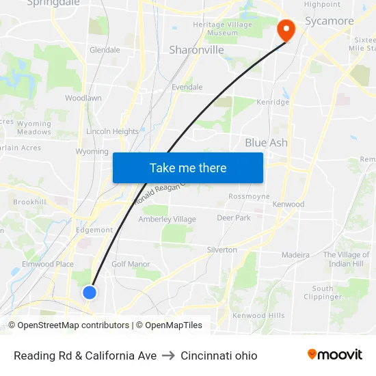 Reading Rd & California Ave to Cincinnati ohio map